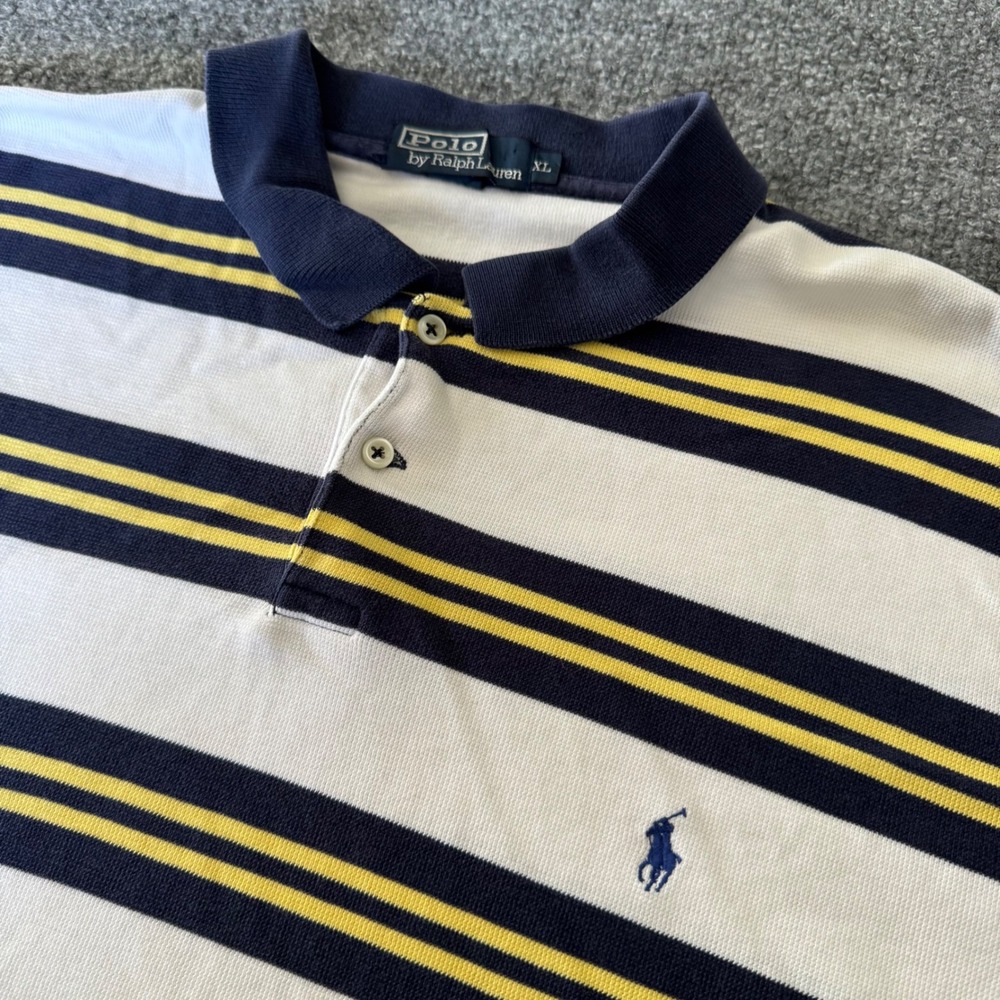 Polo Ralph Lauren Polo Shirt Mens XL Striped Cotton Classic Fit White Navy